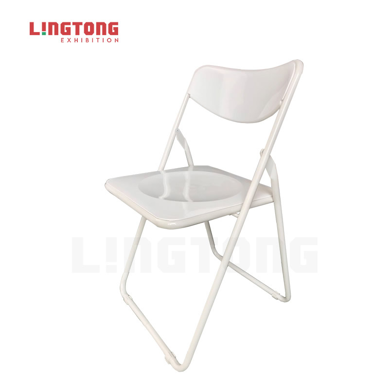LT-ZE3 Powder-coated White Steel Tube Frame Foldable Chair with White Plastic Back and Seat
