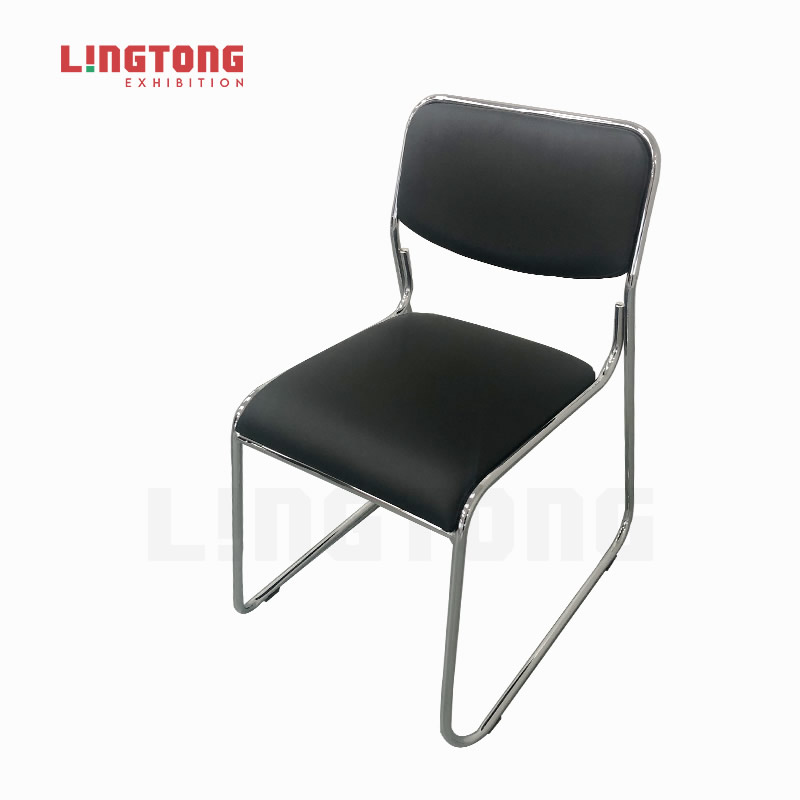 LT-ZET-06 Chrome Plated Steel Tube Frame Stackable Chair with PU Cushion Back and Seat