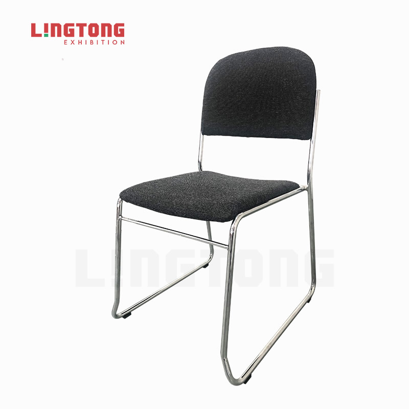 LT-ZET-08 Chrome Plated Steel Tube Frame Stackable Chair with Fabric Covered Soft Cushion Back and Seat