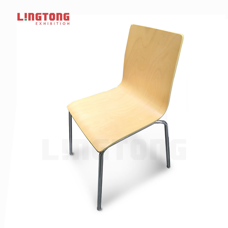 LT-ZET-09 Chrome Plated Steel Tube Frame Stackable Chair with Plywood Seat and Back with Basswood Veneer