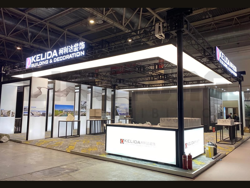 EBS0001 Customized System Booth Using Square Profile and Light Boxes for Kelida Building and Decoration Booth