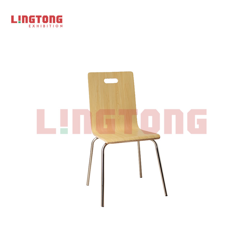 LT-ZET-09H Chrome Plated Steel Tube Frame Stackable Chair with Plywood Seat and Back with Basswood Veneer